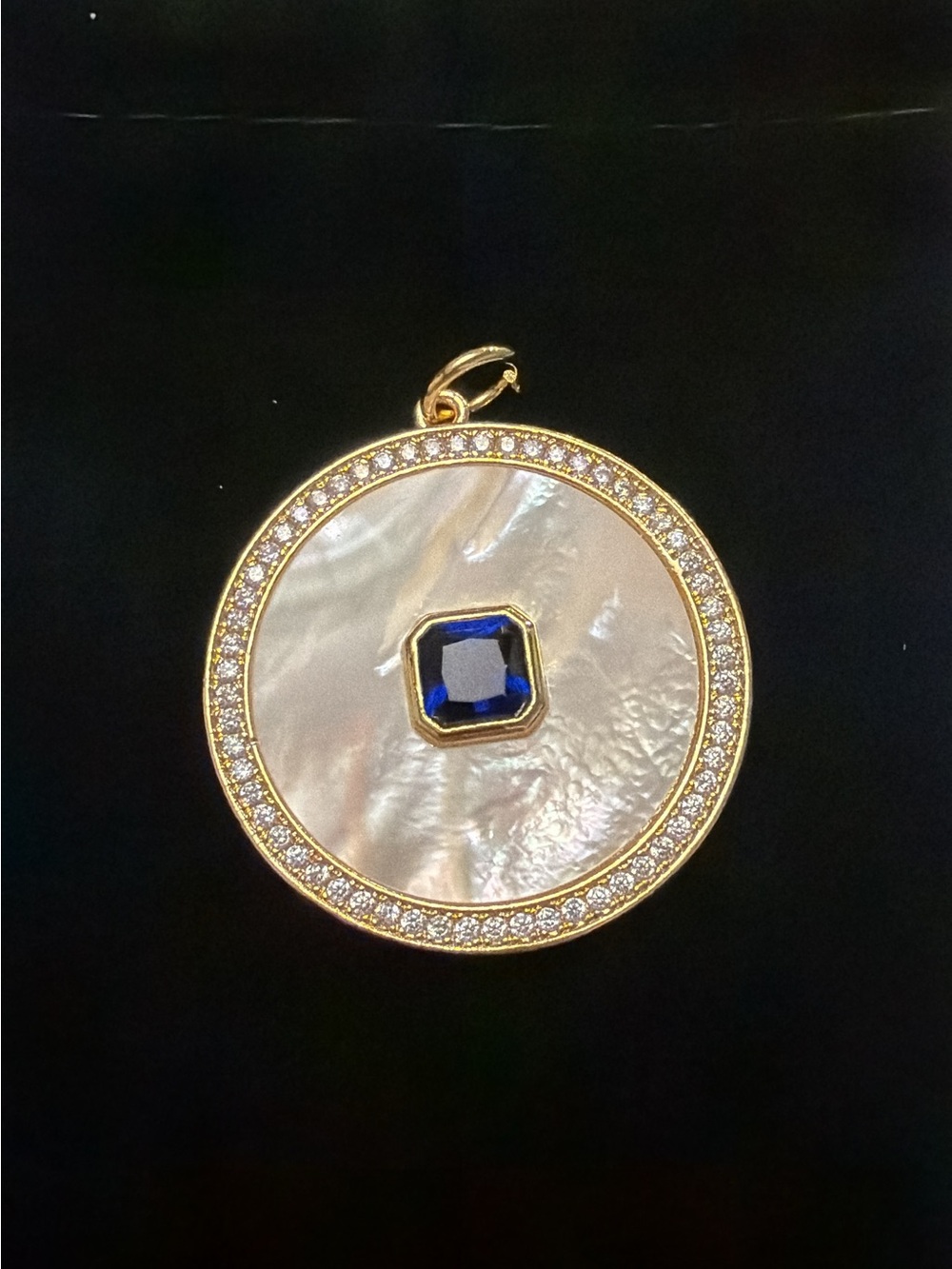 Freida Rothman Gold-Tone Mother-of-Pearl Pendant with Blue Gem Accent